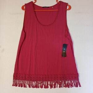 Tahari Sleeveless Top NWT Size L,Fringe, Fusha/ Hot Pink